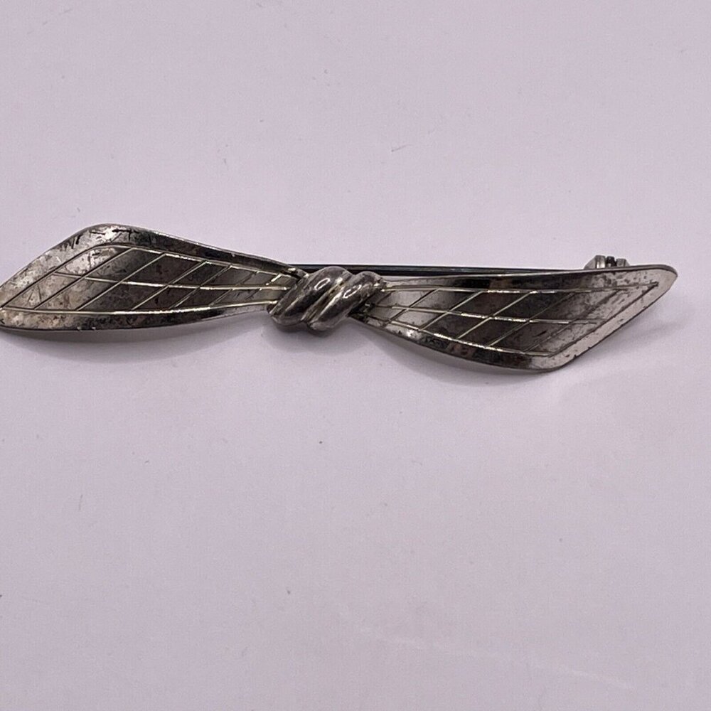 Teka Theodor Klotz Old Art Nouveau 835 Silver Bow Brooch Pin Engraving‎ Handmade